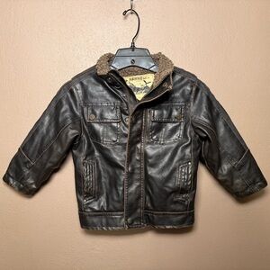 Hawke & Co Kids Motorcycle Bomber Faux Leather Jacket Size 3T Rugged Outdoor